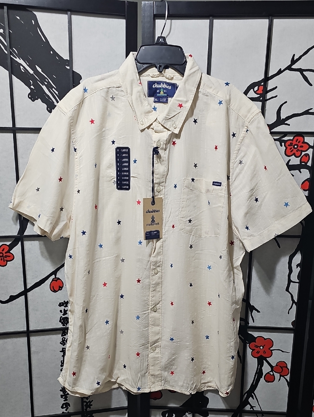 Chubbies Off-White Star Pattern Shirt Size XL New